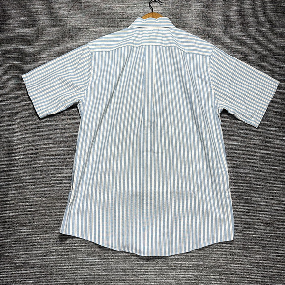 L.L. Bean Shirt Men's M Trim Blue Striped Short Sleeve Button Up 262284 - Picture 9 of 10